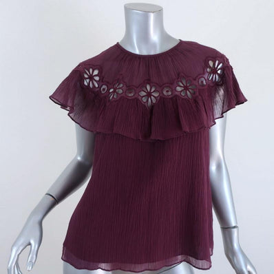Rebecca Taylor Ruffle Top Pinwheel Purple Eyelet-Embroidered Size 4 Short Sleeve available at CelebrityOwned.com img_1