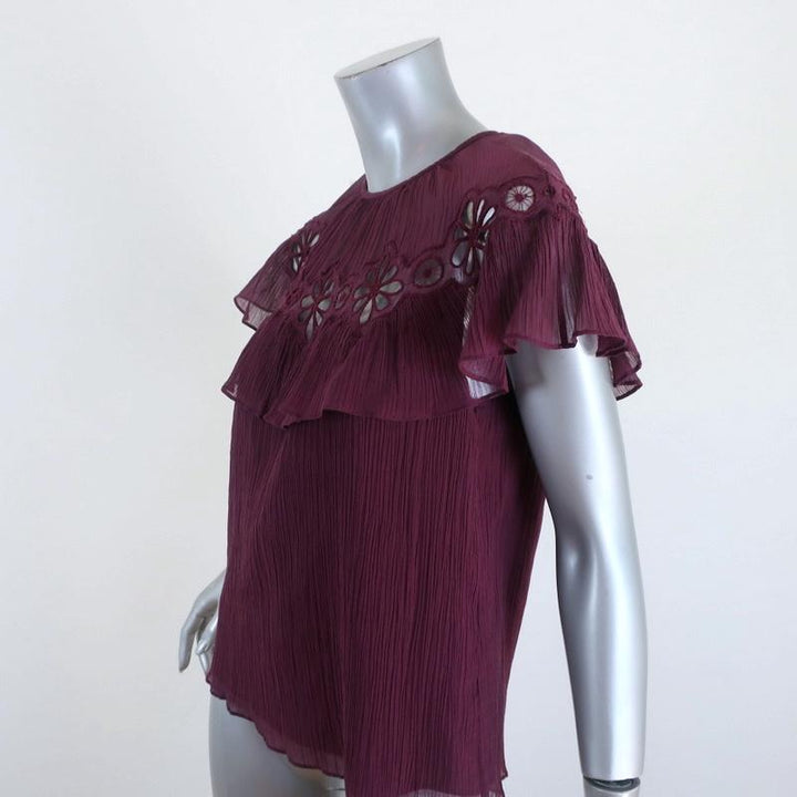Rebecca Taylor Ruffle Top Pinwheel Purple Eyelet-Embroidered Size 4 Short Sleeve available at CelebrityOwned.com img_2