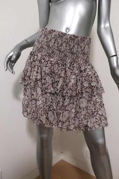 Rebecca Taylor Skirt Cream/Pink Floral Print Smocked Silk Size Medium available at CelebrityOwned.com img_1