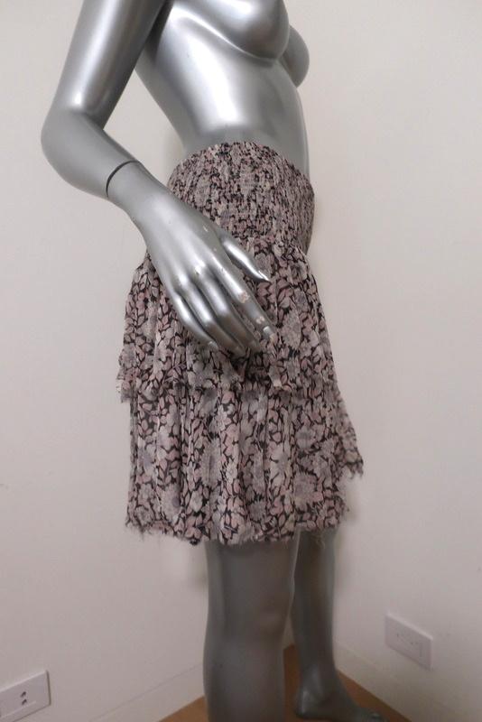 Rebecca Taylor Skirt Cream/Pink Floral Print Smocked Silk Size Medium available at CelebrityOwned.com img_2