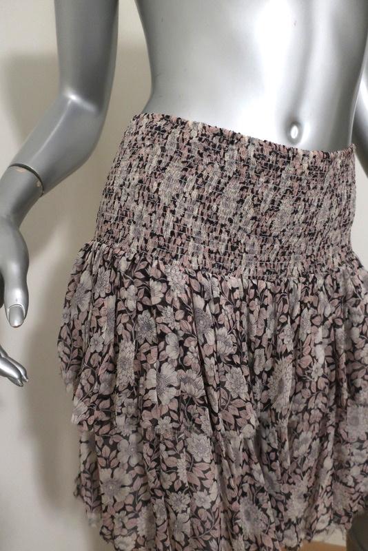 Rebecca Taylor Skirt Cream/Pink Floral Print Smocked Silk Size Medium available at CelebrityOwned.com img_3