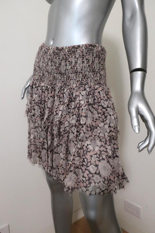 Rebecca Taylor Skirt Cream/Pink Floral Print Smocked Silk Size Medium available at CelebrityOwned.com img_4