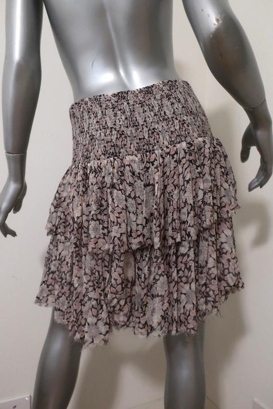 Rebecca Taylor Skirt Cream/Pink Floral Print Smocked Silk Size Medium available at CelebrityOwned.com img_5