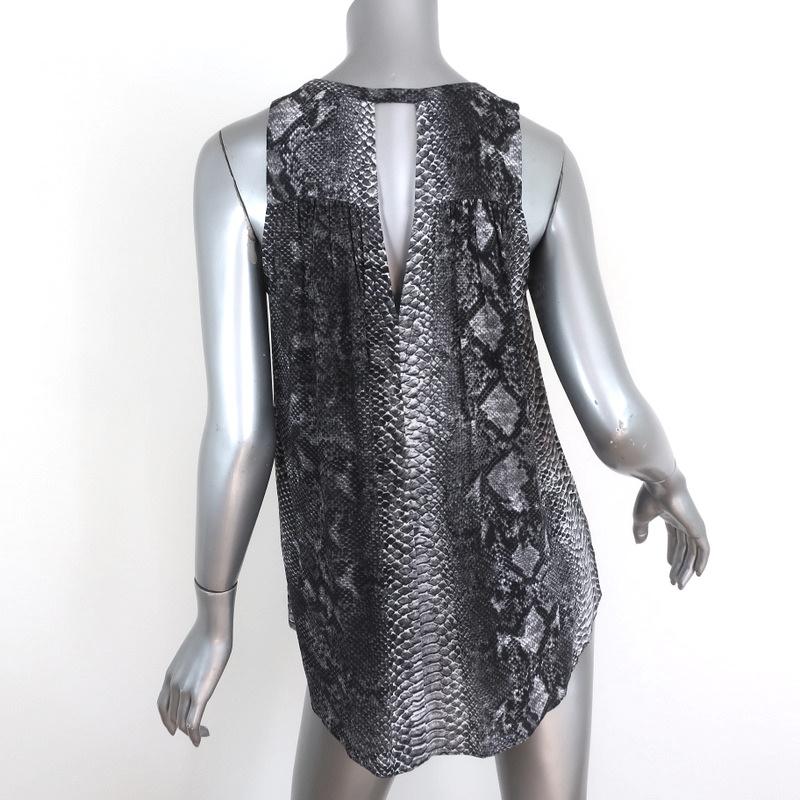 Rebecca Taylor Tank Top Gray Snakeskin Print Size 6 Sleeveless V-Neck Blouse available at CelebrityOwned.com img_4