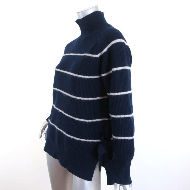 Rebecca Taylor Turtleneck Sweater Navy Striped Size Small Side-Tie Pullover available at CelebrityOwned.com img_2