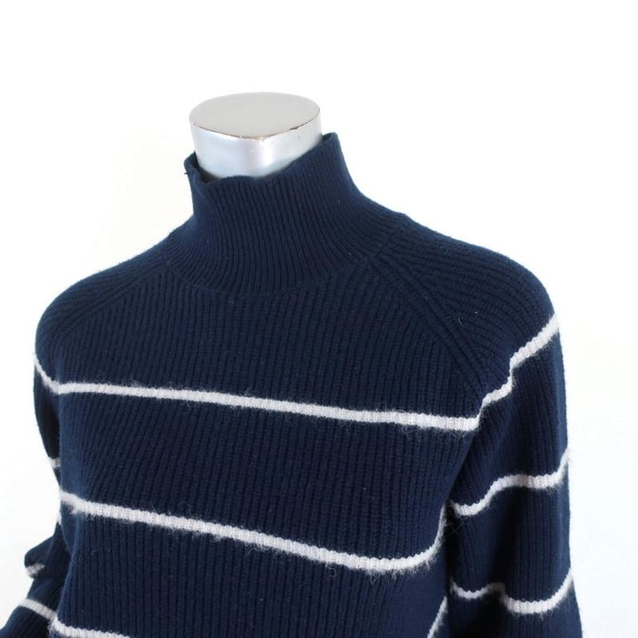 Rebecca Taylor Turtleneck Sweater Navy Striped Size Small Side-Tie Pullover available at CelebrityOwned.com img_3