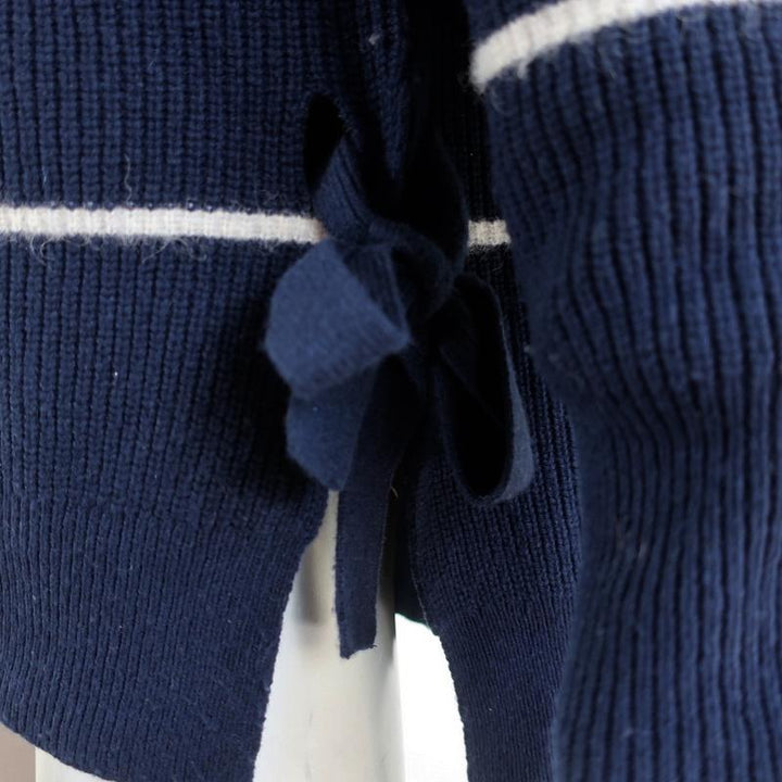 Rebecca Taylor Turtleneck Sweater Navy Striped Size Small Side-Tie Pullover available at CelebrityOwned.com img_4