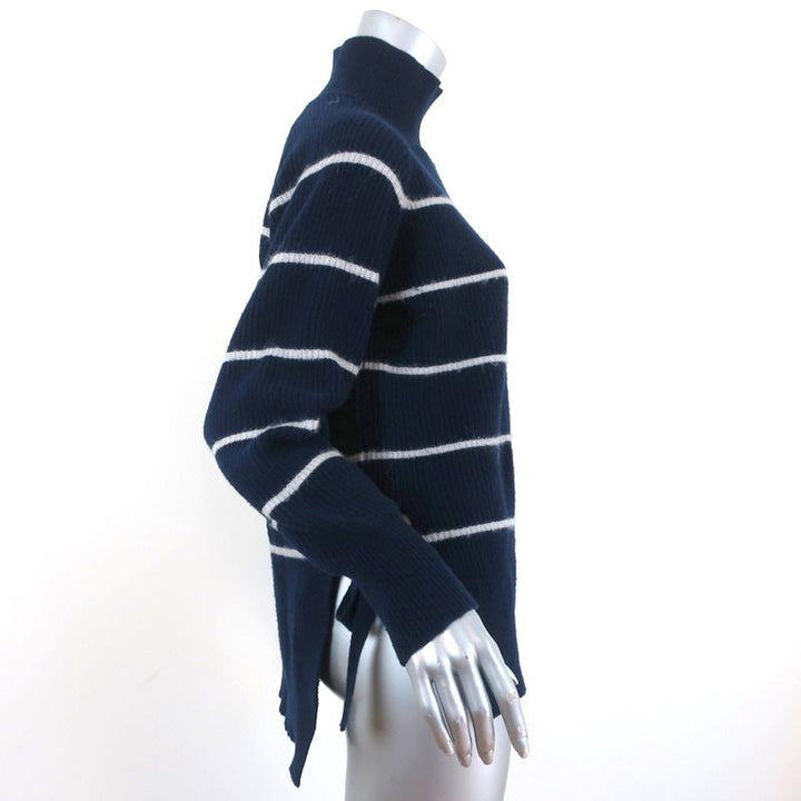 Rebecca Taylor Turtleneck Sweater Navy Striped Size Small Side-Tie Pullover available at CelebrityOwned.com img_5