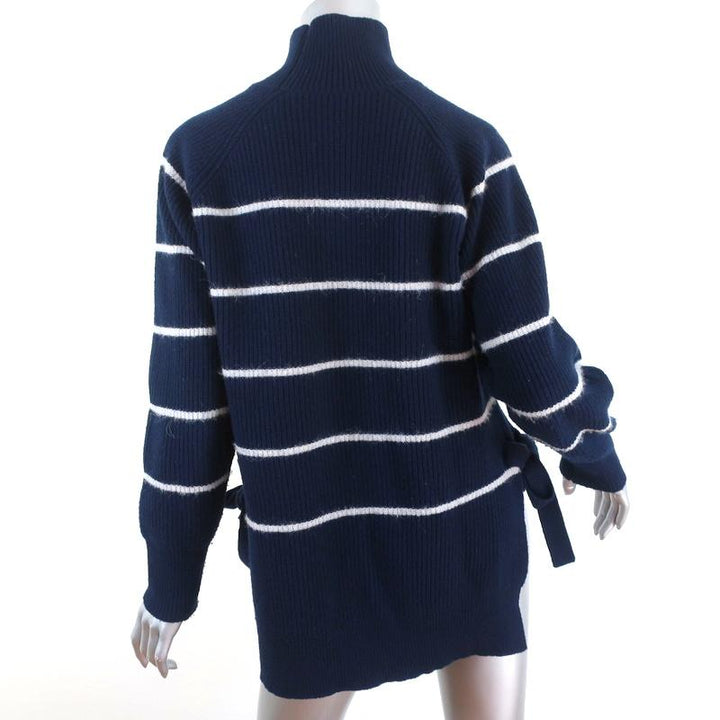Rebecca Taylor Turtleneck Sweater Navy Striped Size Small Side-Tie Pullover available at CelebrityOwned.com img_6