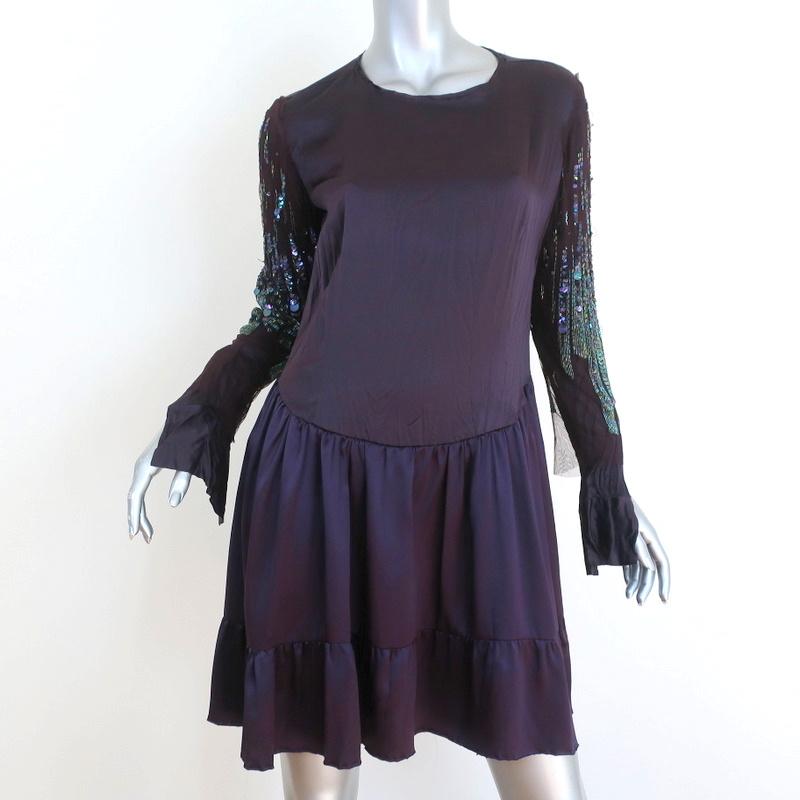 Roberto Cavalli Dress Purple Beaded & Sequined Silk Size 40 Long Sleev Celebrity Owned Roberto Cavalli Dress Purple Beaded & Sequined Silk Size 40 Long Sleev Celebrity Owned