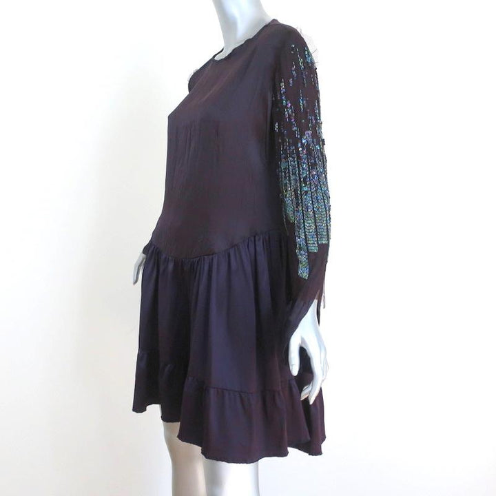 Roberto Cavalli Dress Purple Beaded &amp; Sequined Silk Size 40 Long Sleeve Mini available at CelebrityOwned.com img_2