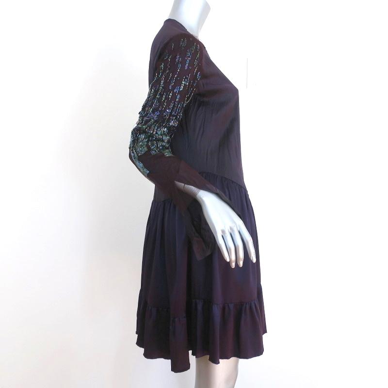 Roberto Cavalli Dress Purple Beaded & Sequined Silk Size 40 Long Sleev Celebrity Owned Roberto Cavalli Dress Purple Beaded & Sequined Silk Size 40 Long Sleev Celebrity Owned