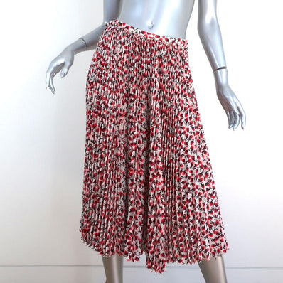 Rochas Pleated Midi Skirt White/Red Roses Print Silk Chiffon Size 42 NEW available at CelebrityOwned.com img_1