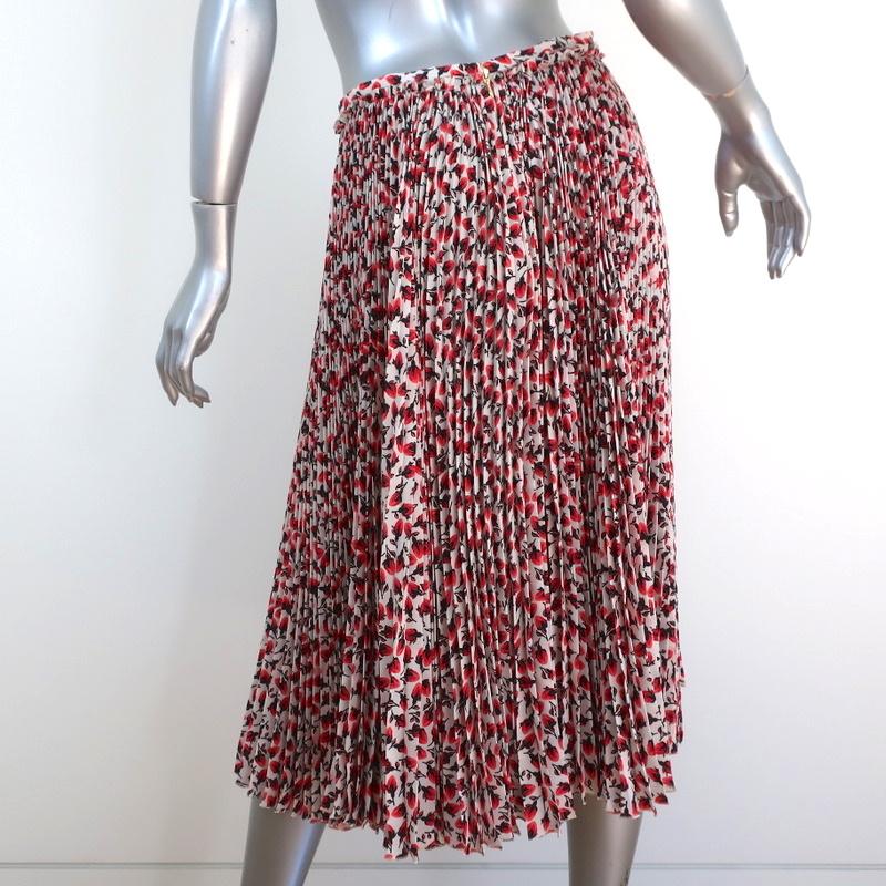 Rochas Pleated Midi Skirt White/Red Roses Print Silk Chiffon Size 42 NEW available at CelebrityOwned.com img_5