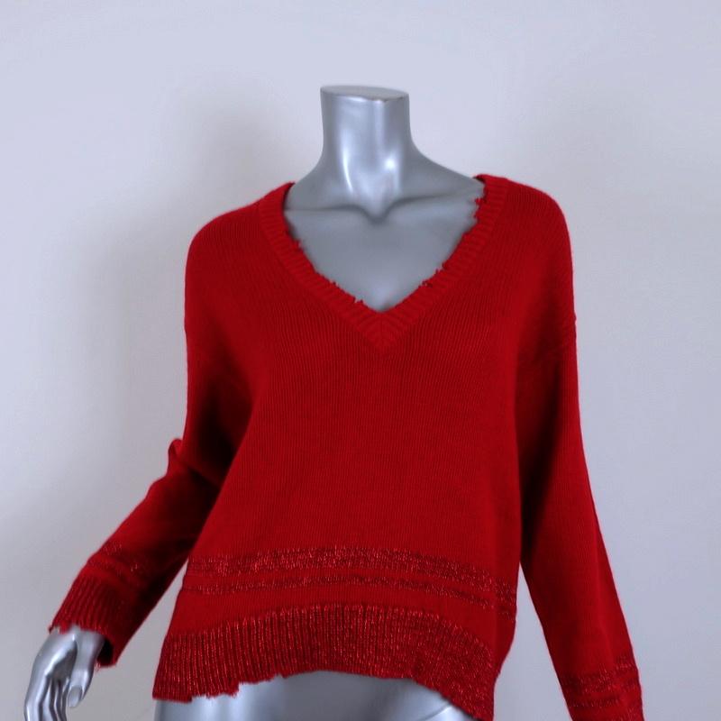 RtA Cashmere Sweater Red Distressed Metallic Knit Size Extra Small NEW available at CelebrityOwned.com img_1