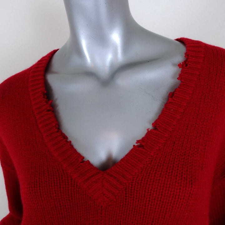 RtA Cashmere Sweater Red Distressed Metallic Knit Size Extra Small NEW available at CelebrityOwned.com img_2