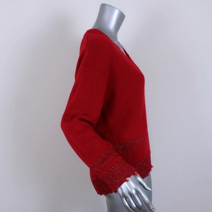 RtA Cashmere Sweater Red Distressed Metallic Knit Size Extra Small NEW available at CelebrityOwned.com img_4