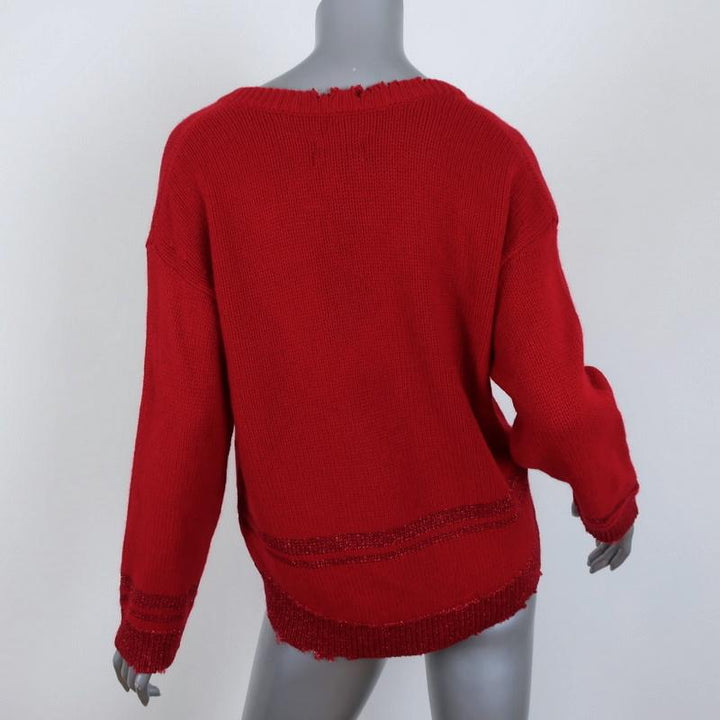 RtA Cashmere Sweater Red Distressed Metallic Knit Size Extra Small NEW available at CelebrityOwned.com img_6