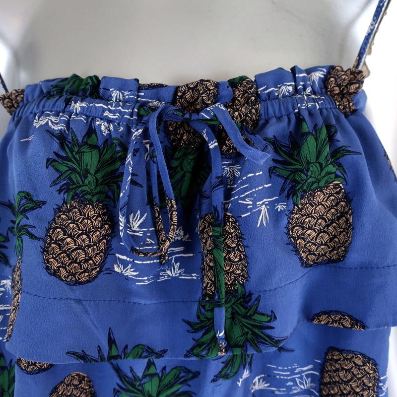 SEA Tank Top Blue Pineapple Print Ruffled Silk Size 8 available at CelebrityOwned.com img_2
