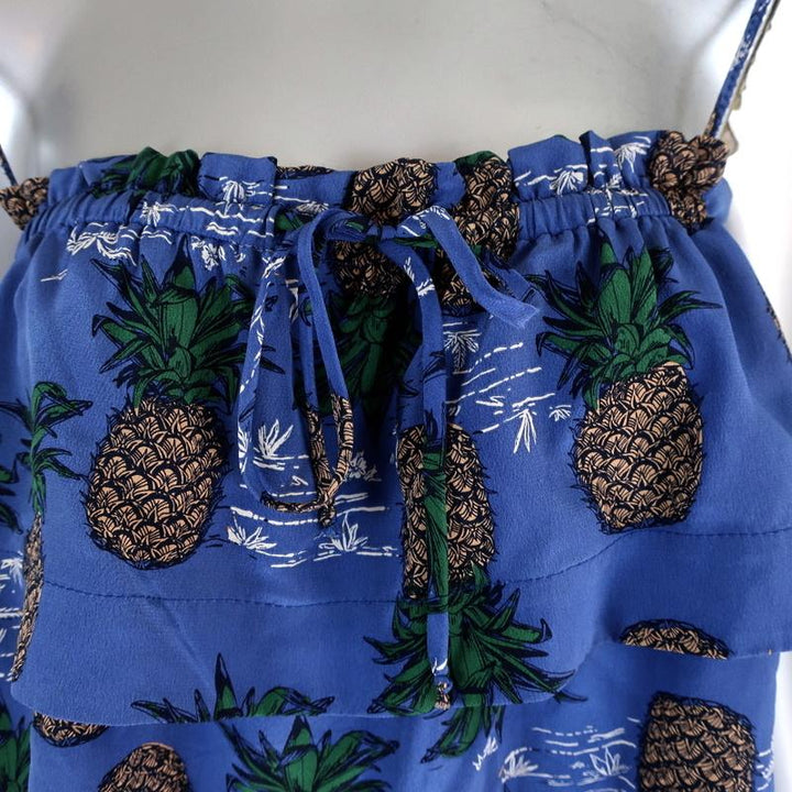 SEA Tank Top Blue Pineapple Print Ruffled Silk Size 8 available at CelebrityOwned.com img_2