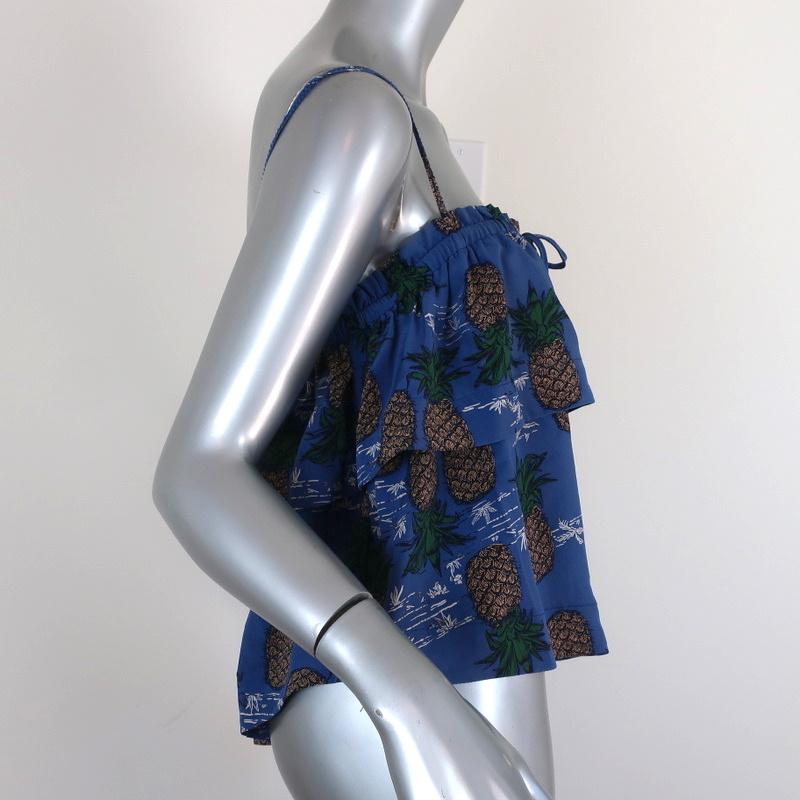 SEA Tank Top Blue Pineapple Print Ruffled Silk Size 8 available at CelebrityOwned.com img_4