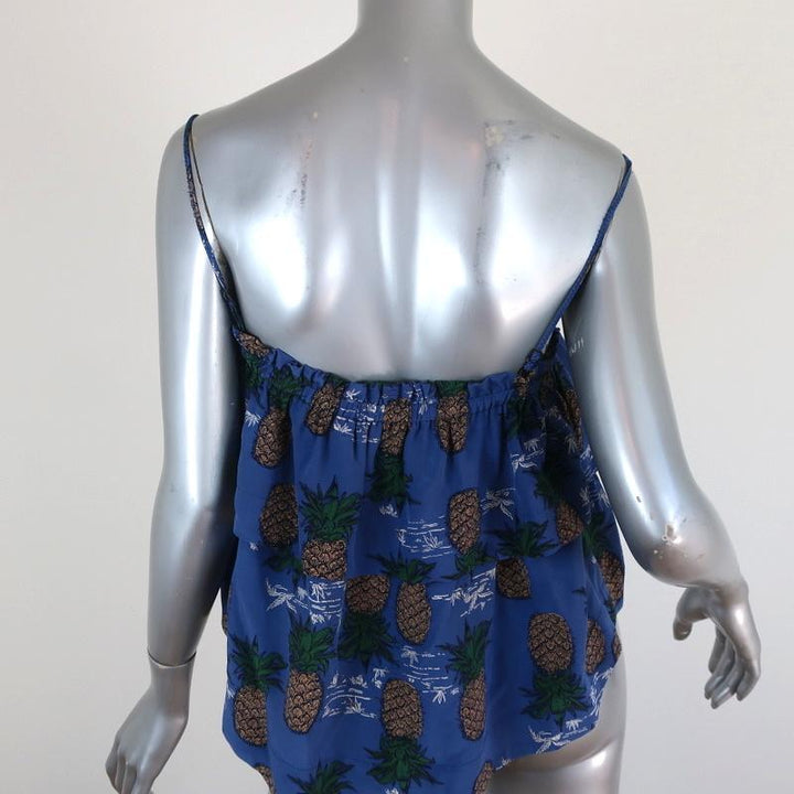 SEA Tank Top Blue Pineapple Print Ruffled Silk Size 8 available at CelebrityOwned.com img_5