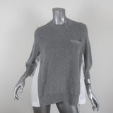 Sacai Shirt-Back Sweater Gray Ribbed Knit & White Pleated Cotton Size 3 NEW available at CelebrityOwned.com img_1