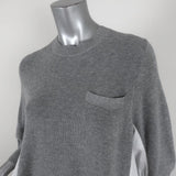 Sacai Shirt-Back Sweater Gray Ribbed Knit & White Pleated Cotton Size 3 NEW available at CelebrityOwned.com img_4