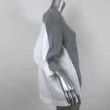 Sacai Shirt-Back Sweater Gray Ribbed Knit & White Pleated Cotton Size 3 NEW available at CelebrityOwned.com img_5