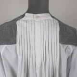 Sacai Shirt-Back Sweater Gray Ribbed Knit & White Pleated Cotton Size 3 NEW available at CelebrityOwned.com img_7