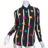 Saint Laurent Blouse Black Star Spray Paint Print Silk Size 36 Long Sleeve Shirt available at CelebrityOwned.com img_1