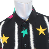 Saint Laurent Blouse Black Star Spray Paint Print Silk Size 36 Long Sleeve Shirt available at CelebrityOwned.com img_2