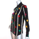 Saint Laurent Blouse Black Star Spray Paint Print Silk Size 36 Long Sleeve Shirt available at CelebrityOwned.com img_3