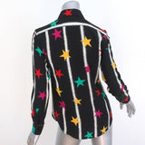 Saint Laurent Blouse Black Star Spray Paint Print Silk Size 36 Long Sleeve Shirt available at CelebrityOwned.com img_5