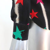 Saint Laurent Blouse Black Star Spray Paint Print Silk Size 36 Long Sleeve Shirt available at CelebrityOwned.com img_6