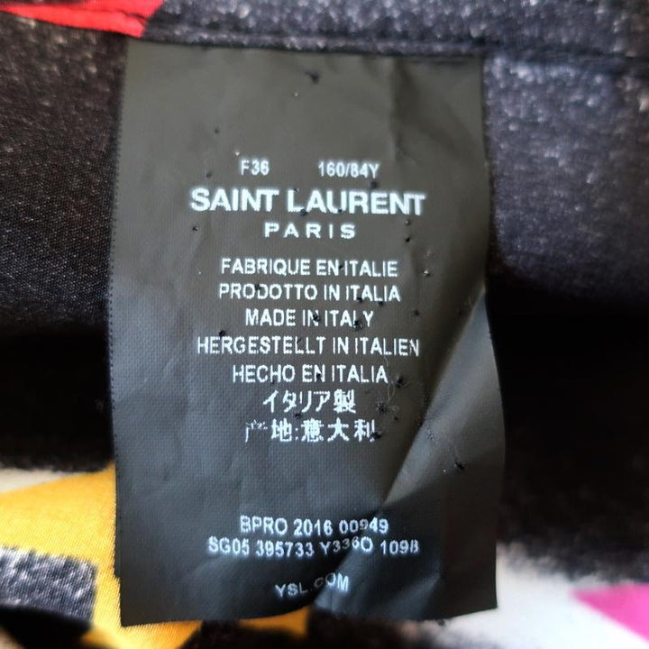 Saint Laurent Blouse Black Star Spray Paint Print Silk Size 36 Long Sleeve Shirt available at CelebrityOwned.com img_8