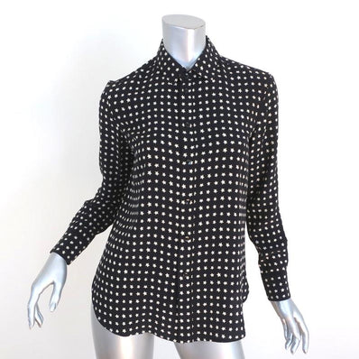 Saint Laurent Button Down Blouse Black Star Print Silk Size 36 Long Sleeve Top available at CelebrityOwned.com img_1