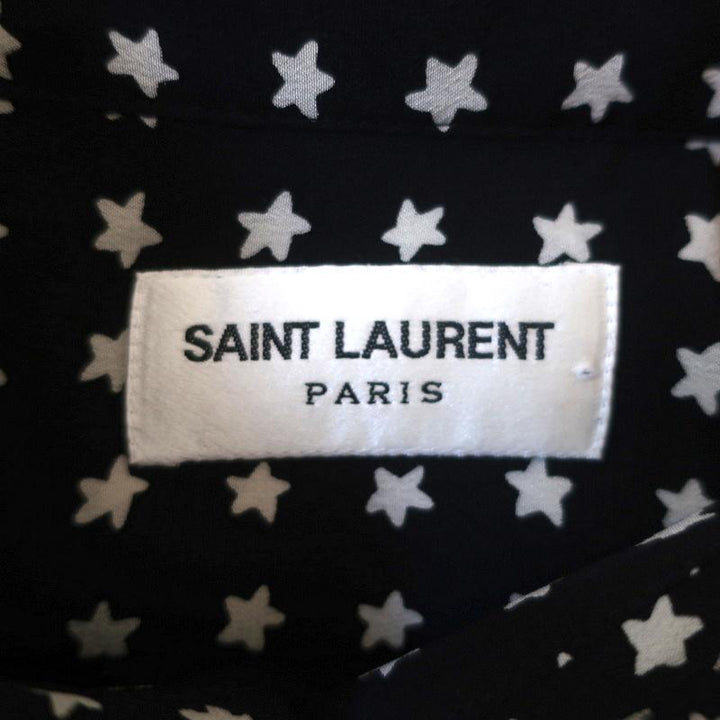 Saint Laurent Button Down Blouse Black Star Print Silk Size 36 Long Sleeve Top available at CelebrityOwned.com img_7