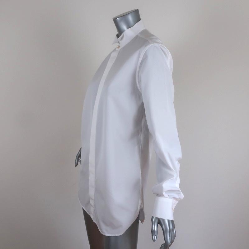 Saint Laurent Concealed Placket Shirt White Cotton Size 38 Long Sleeve Top available at CelebrityOwned.com img_3