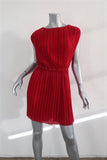 Saint Laurent Dress Red Pleated Washed Silk Georgette Size 40 Studded-Waist Mini available at CelebrityOwned.com img_2