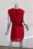 Saint Laurent Dress Red Pleated Washed Silk Georgette Size 40 Studded-Waist Mini available at CelebrityOwned.com img_5