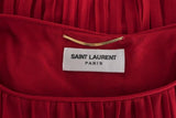 Saint Laurent Dress Red Pleated Washed Silk Georgette Size 40 Studded-Waist Mini available at CelebrityOwned.com img_6