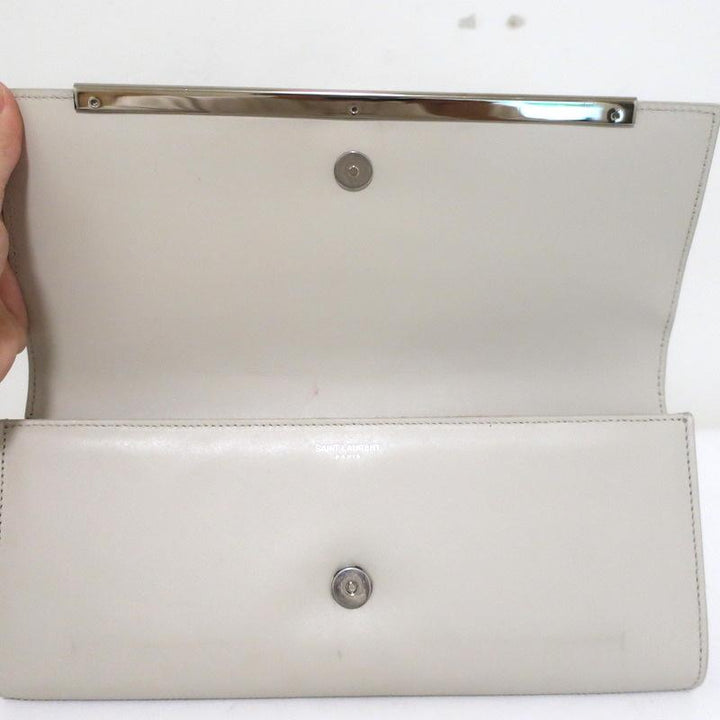 Saint Laurent Lutetia Clutch Off-White Studded Leather Flap Bag available at CelebrityOwned.com img_9