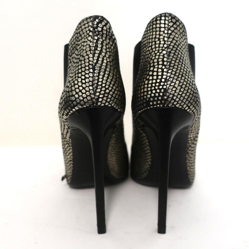 Saint Laurent Paris Pointed Toe Booties Gold Snake-Print Leather Size 35.5 available at CelebrityOwned.com img_8