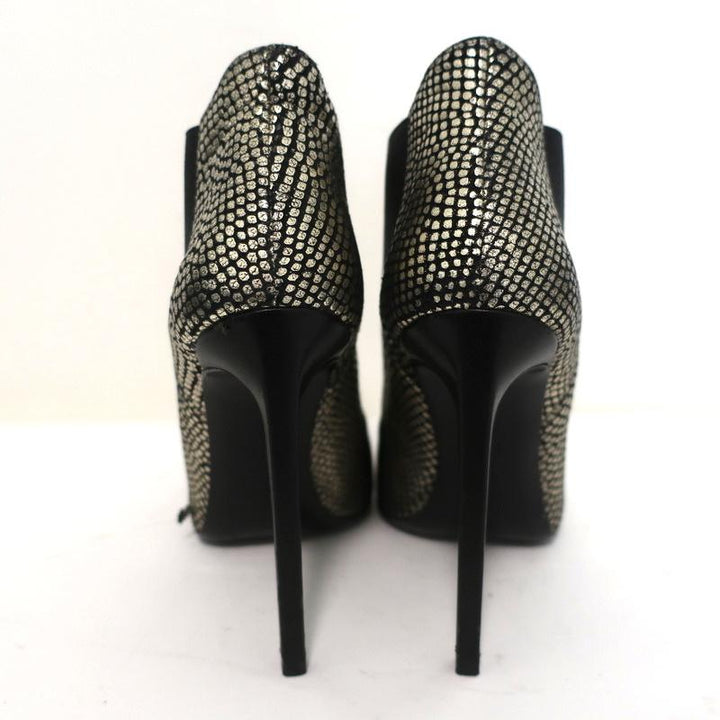 Saint Laurent Paris Pointed Toe Booties Gold Snake-Print Leather Size 35.5 available at CelebrityOwned.com img_8
