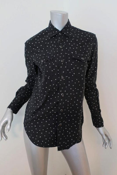 Saint Laurent Western Shirt Black Star Print Cotton Size Small Long Sleeve Top available at CelebrityOwned.com img_1