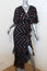 Saloni Dress Rose Black/Multi Ruffled Lurex Chiffon Size 0 Cape Sleeve Midi NEW