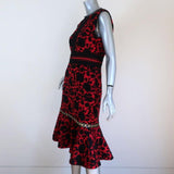 Saloni Dress Trudi B Red/Black Grommet-Trim Floral-Embroidered Size US 8 available at CelebrityOwned.com img_3