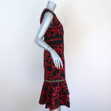Saloni Dress Trudi B Red/Black Grommet-Trim Floral-Embroidered Size US 8 available at CelebrityOwned.com img_4