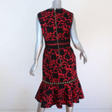 Saloni Dress Trudi B Red/Black Grommet-Trim Floral-Embroidered Size US 8 available at CelebrityOwned.com img_5